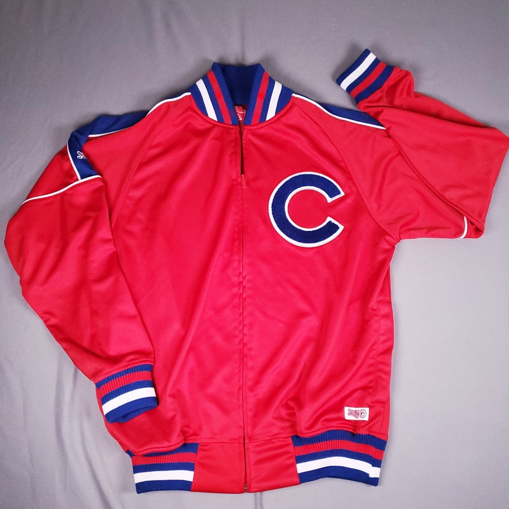 Stitches Chicago Cubs Track Jacket Mens Medium Red Full Zip MLB Baseball Logo